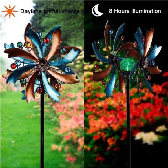Solar Wind Spinner,56.3Inch Outdoor Metal Stake Yard Spinners,Garden WindCatcher - Picture 3 of 6